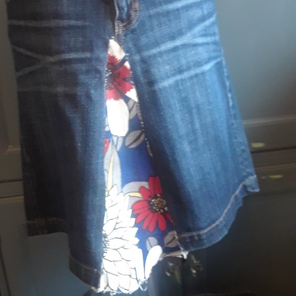 Skirt Denim - Embellished with Vintage Fabric - Size 6 - Picture 8 of 8